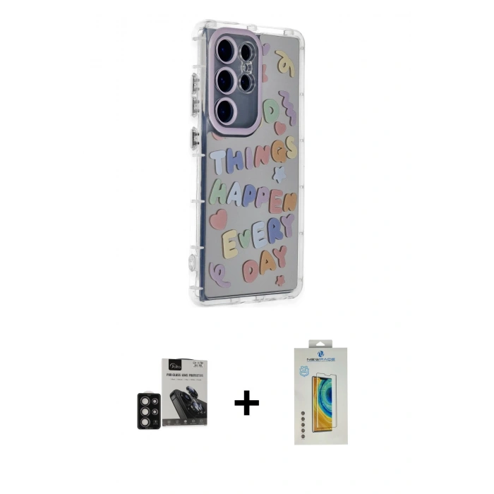 MARSİLYAN™- Galaxy S24 Ultra Kılıf Ahenk Modern Serisi - Siyah Polymer Nano Ekran Koruyucu + PVD Metal Kamera Lens - DNMR