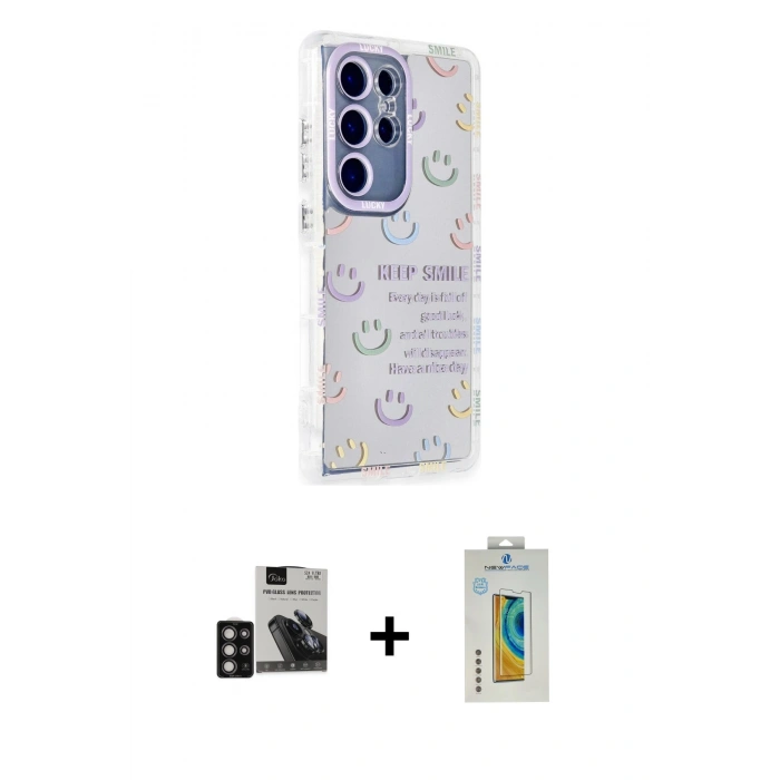 MARSİLYAN™- Galaxy S24 Ultra Kılıf Ahenk Modern Serisi - Siyah Polymer Nano Ekran Koruyucu + PVD Metal Kamera Lens - DNMR