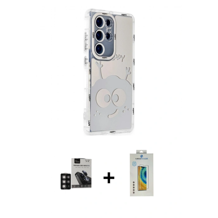 MARSİLYAN™- Galaxy S24 Ultra Kılıf Ahenk Modern Serisi - Siyah Polymer Nano Ekran Koruyucu + PVD Metal Kamera Lens - DNMR