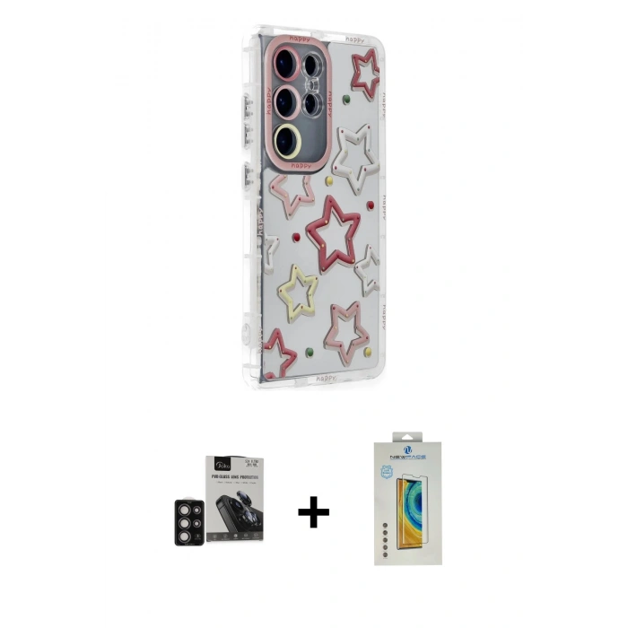 MARSİLYAN™- Galaxy S24 Ultra Kılıf Ahenk Modern Serisi - Siyah Polymer Nano Ekran Koruyucu + PVD Metal Kamera Lens - DNMR