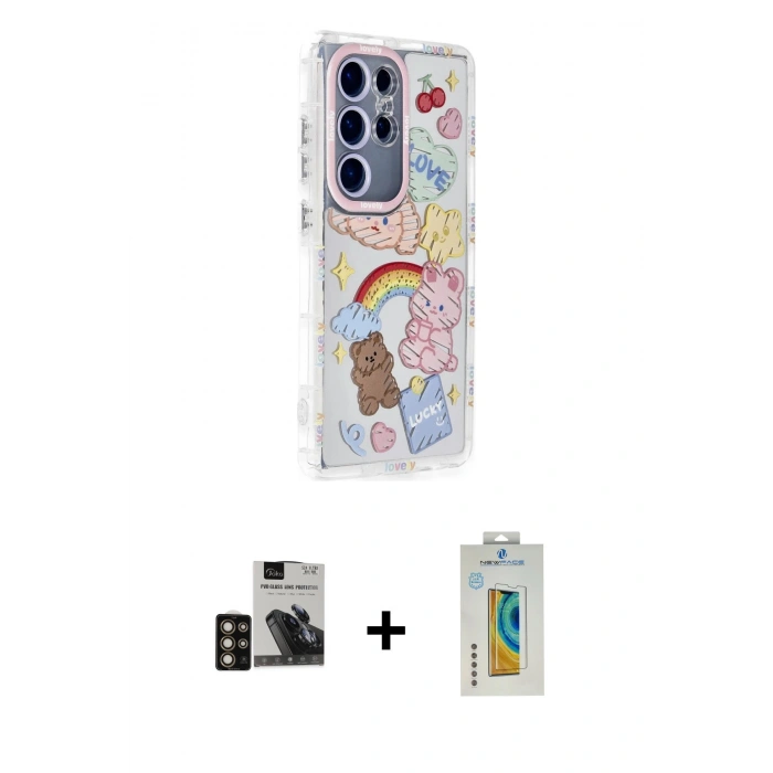 MARSİLYAN™- Galaxy S24 Ultra Kılıf Ahenk Modern Serisi - Siyah Polymer Nano Ekran Koruyucu + PVD Metal Kamera Lens - GD