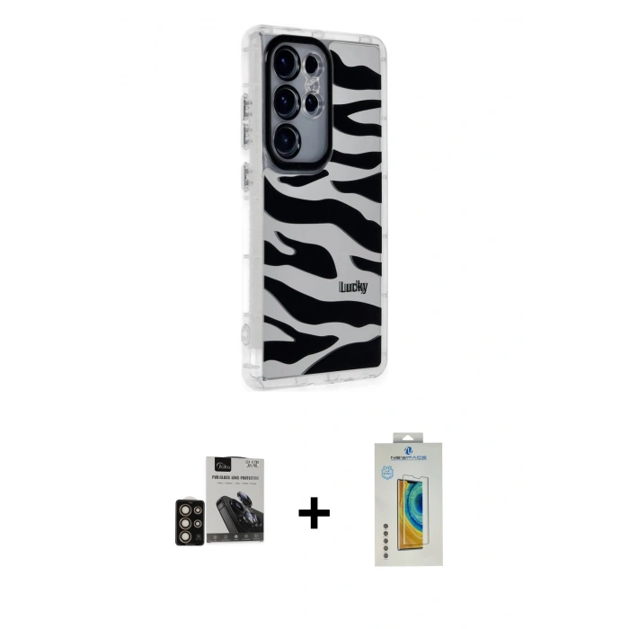 MARSİLYAN™- Galaxy S24 Ultra Kılıf Ahenk Modern Serisi - Siyah Polymer Nano Ekran Koruyucu + PVD Metal Kamera Lens - GD