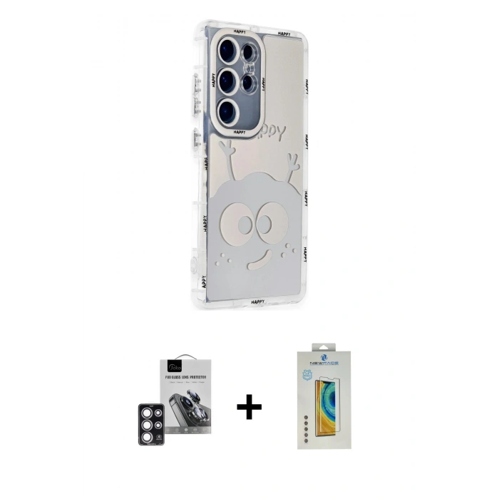 MARSİLYAN™- Galaxy S24 Ultra Kılıf Ahenk Modern Serisi - Siyah Polymer Nano Ekran Koruyucu + PVD Metal Kamera Lens - PE