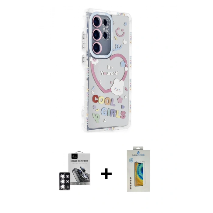 MARSİLYAN™- Galaxy S24 Ultra Kılıf Ahenk Modern Serisi - Siyah Polymer Nano Ekran Koruyucu + PVD Metal Kamera Lens - PE