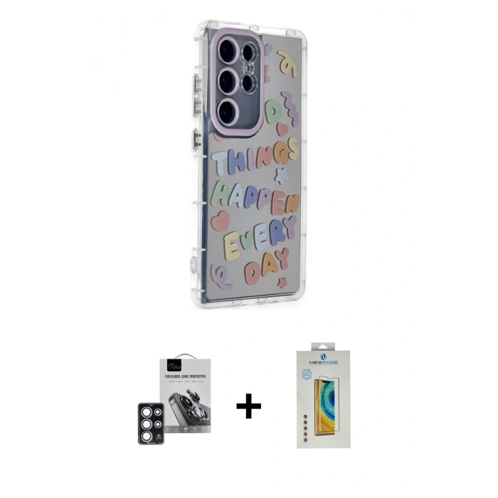 MARSİLYAN™- Galaxy S24 Ultra Kılıf Ahenk Modern Serisi - Siyah Polymer Nano Ekran Koruyucu + PVD Metal Kamera Lens - PE