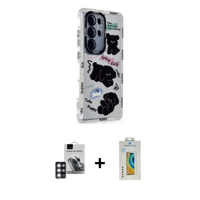 MARSİLYAN™- Galaxy S24 Ultra Kılıf Ahenk Modern Serisi - Siyah Polymer Nano Ekran Koruyucu + PVD Metal Kamera Lens - PE