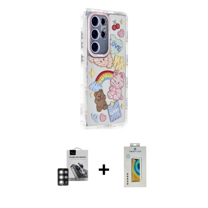 MARSİLYAN™- Galaxy S24 Ultra Kılıf Ahenk Modern Serisi - Siyah Polymer Nano Ekran Koruyucu + PVD Metal Kamera Lens - PE