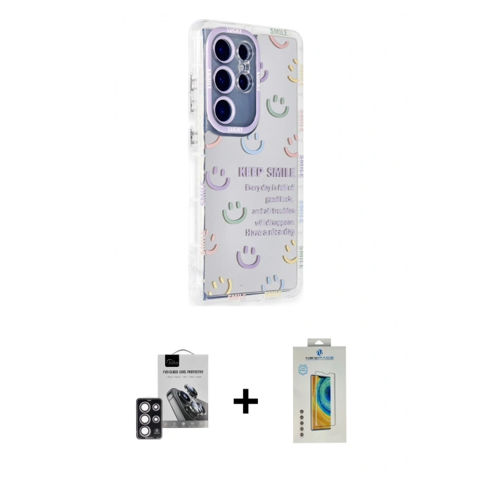 MARSİLYAN™- Galaxy S24 Ultra Kılıf Ahenk Modern Serisi - Siyah Polymer Nano Ekran Koruyucu + PVD Metal Kamera Lens - PE