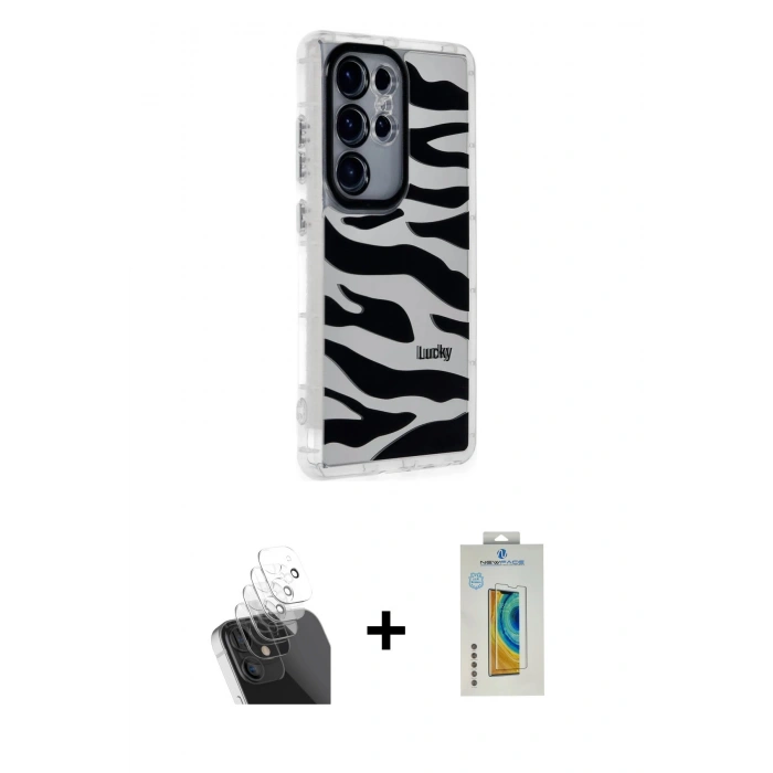 MARSİLYAN™- Galaxy S24 Ultra Kılıf Ahenk Modern Serisi - Siyah Polymer Nano Ekran Koruyucu + Kamera Lens Koruma Cam - SF