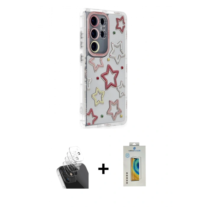 MARSİLYAN™- Galaxy S24 Ultra Kılıf Ahenk Modern Serisi - Siyah Polymer Nano Ekran Koruyucu + Kamera Lens Koruma Cam - SF