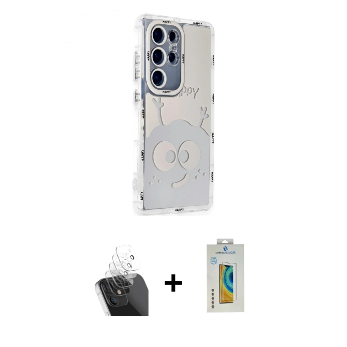 MARSİLYAN™- Galaxy S24 Ultra Kılıf Ahenk Modern Serisi - Siyah Polymer Nano Ekran Koruyucu + Kamera Lens Koruma Cam - SF