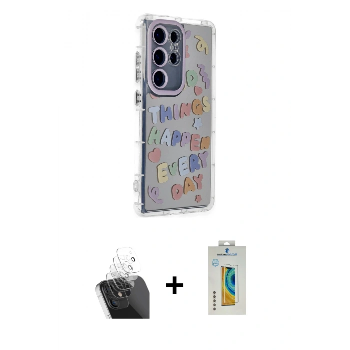 MARSİLYAN™- Galaxy S24 Ultra Kılıf Ahenk Modern Serisi - Siyah Polymer Nano Ekran Koruyucu + Kamera Lens Koruma Cam - SF