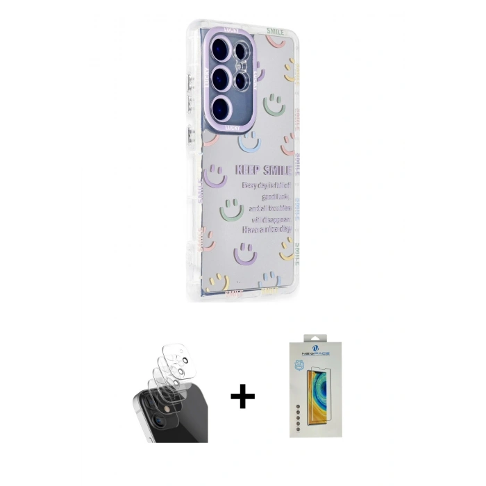 MARSİLYAN™- Galaxy S24 Ultra Kılıf Ahenk Modern Serisi - Siyah Polymer Nano Ekran Koruyucu + Kamera Lens Koruma Cam - SF