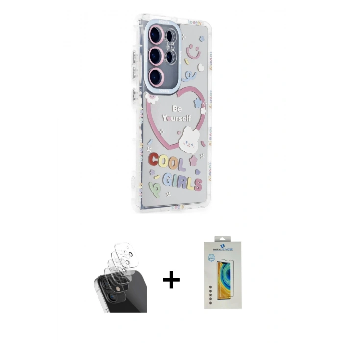 MARSİLYAN™- Galaxy S24 Ultra Kılıf Ahenk Modern Serisi - Siyah Polymer Nano Ekran Koruyucu + Kamera Lens Koruma Cam - SF