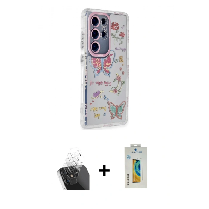 MARSİLYAN™- Galaxy S24 Ultra Kılıf Ahenk Modern Serisi - Siyah Polymer Nano Ekran Koruyucu + Kamera Lens Koruma Cam - SF