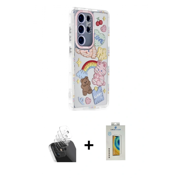 MARSİLYAN™- Galaxy S24 Ultra Kılıf Ahenk Modern Serisi - Siyah Polymer Nano Ekran Koruyucu + Kamera Lens Koruma Cam - SF