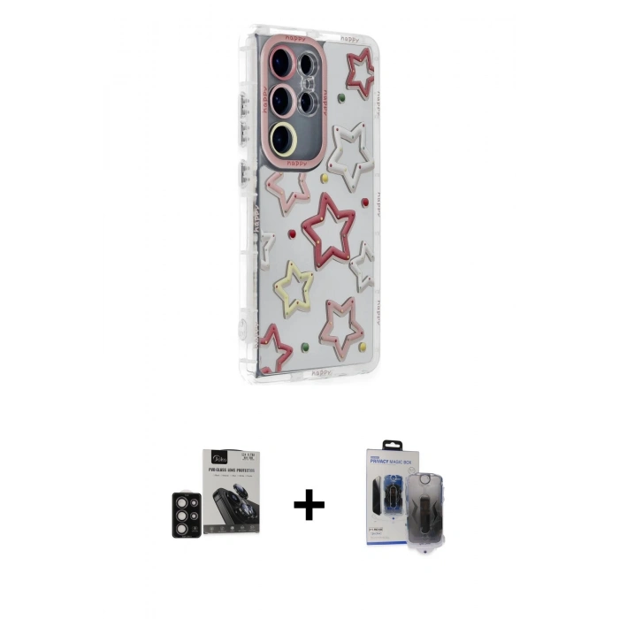 MARSİLYAN™- Galaxy S24 Ultra Kılıf Ahenk Modern Serisi - Siyah Vanessa Magic Hayalet Cam + PVD Metal Kamera Lens - DNMR