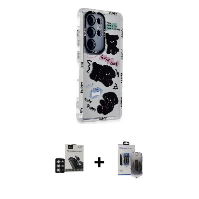 MARSİLYAN™- Galaxy S24 Ultra Kılıf Ahenk Modern Serisi - Siyah Vanessa Magic Hayalet Cam + PVD Metal Kamera Lens - DNMR