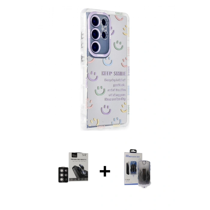 MARSİLYAN™- Galaxy S24 Ultra Kılıf Ahenk Modern Serisi - Siyah Vanessa Magic Hayalet Cam + PVD Metal Kamera Lens - DNMR