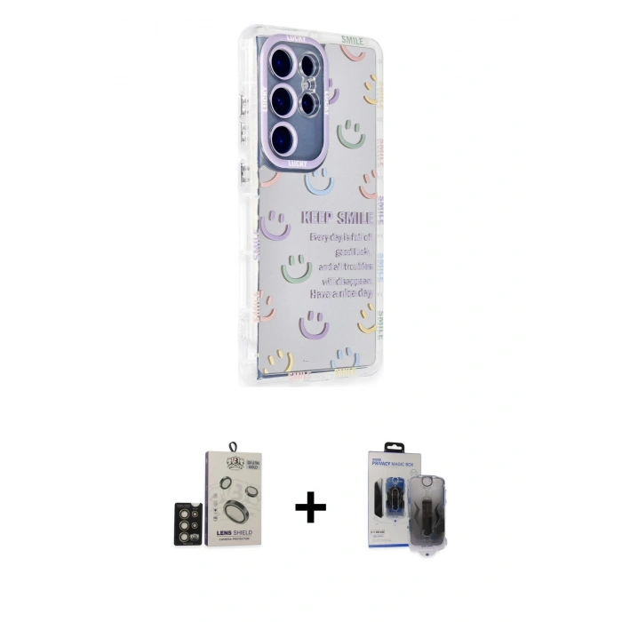 MARSİLYAN™- Galaxy S24 Ultra Kılıf Ahenk Modern Serisi - Siyah Vanessa Magic Hayalet Cam + Bilvis Titan Kamera Lens - GD