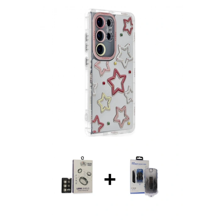 MARSİLYAN™- Galaxy S24 Ultra Kılıf Ahenk Modern Serisi - Siyah Vanessa Magic Hayalet Cam + Bilvis Titan Kamera Lens - GD