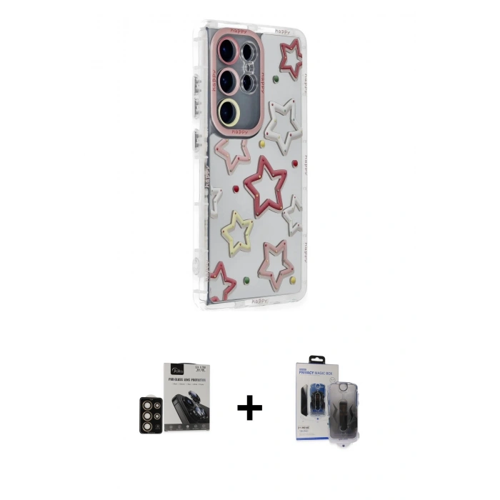 MARSİLYAN™- Galaxy S24 Ultra Kılıf Ahenk Modern Serisi - Siyah Vanessa Magic Hayalet Cam + PVD Metal Kamera Lens - GD