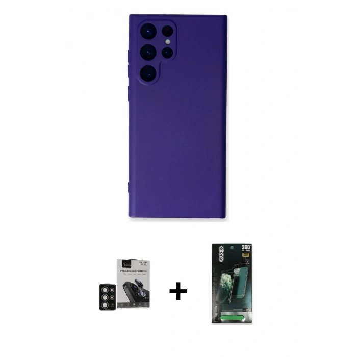 MARSİLYAN™- Galaxy S24 Ultra Kılıf Ahenk Serisi - Siyah 360 Mat Full Body Arka Koruyucu + PVD Metal Kamera Lens - DNMR