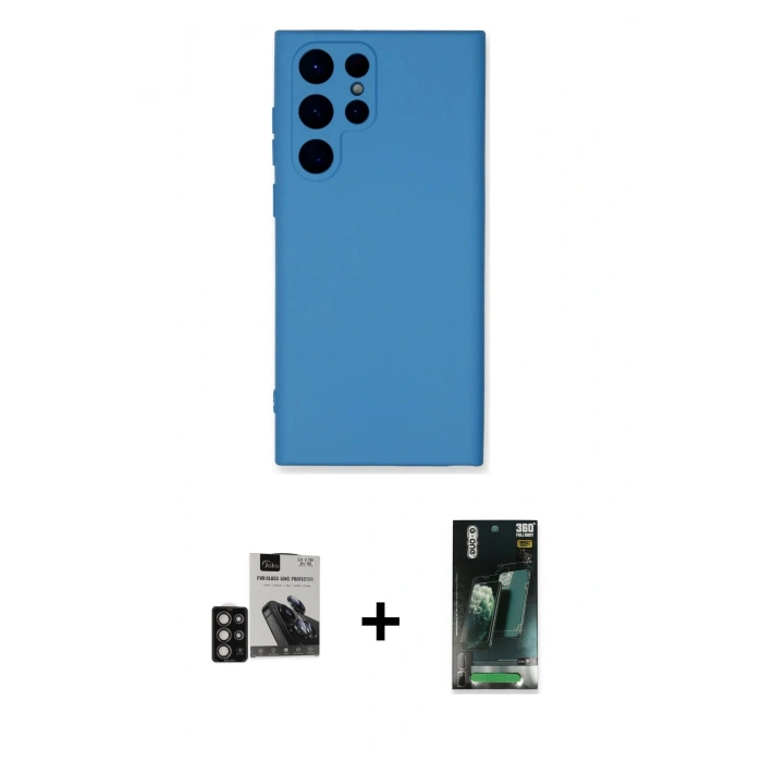 MARSİLYAN™- Galaxy S24 Ultra Kılıf Ahenk Serisi - Siyah 360 Mat Full Body Arka Koruyucu + PVD Metal Kamera Lens - DNMR