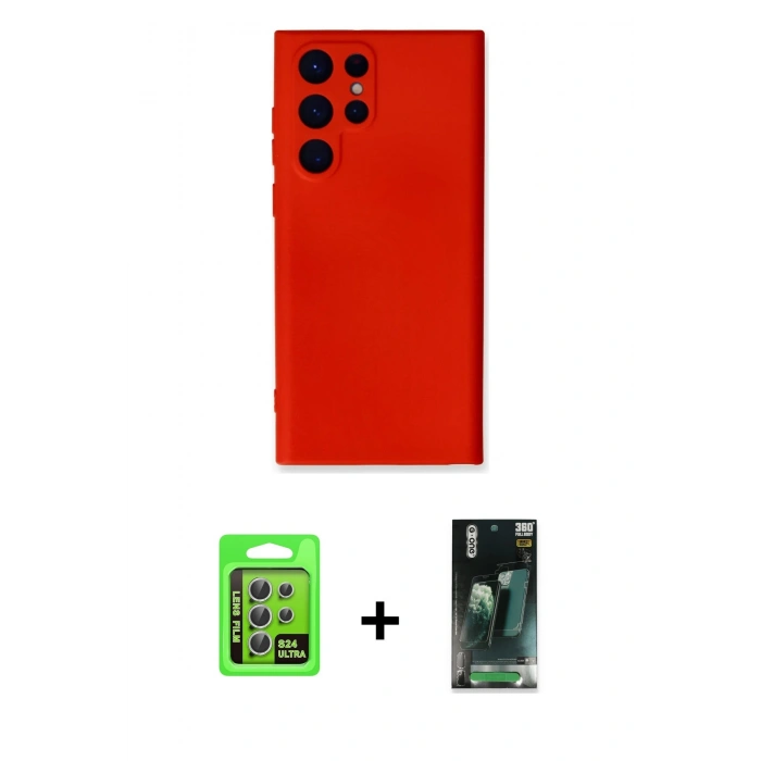 MARSİLYAN™- Galaxy S24 Ultra Kılıf Ahenk Serisi - Siyah 360 Mat Full Body Arka Koruyucu + Raze Metal Kamera Lens - GS