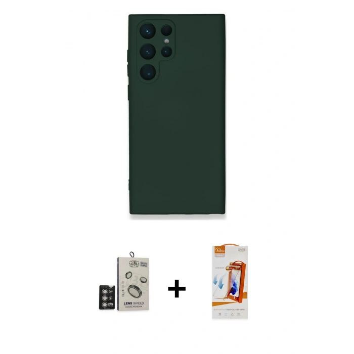 MARSİLYAN™- Galaxy S24 Ultra Kılıf Ahenk Serisi - Siyah AutoKit 5in1 Fiber Polymer Nano Ekran Koruyucu + Bilvis Titan Kamera Lens - DNMR