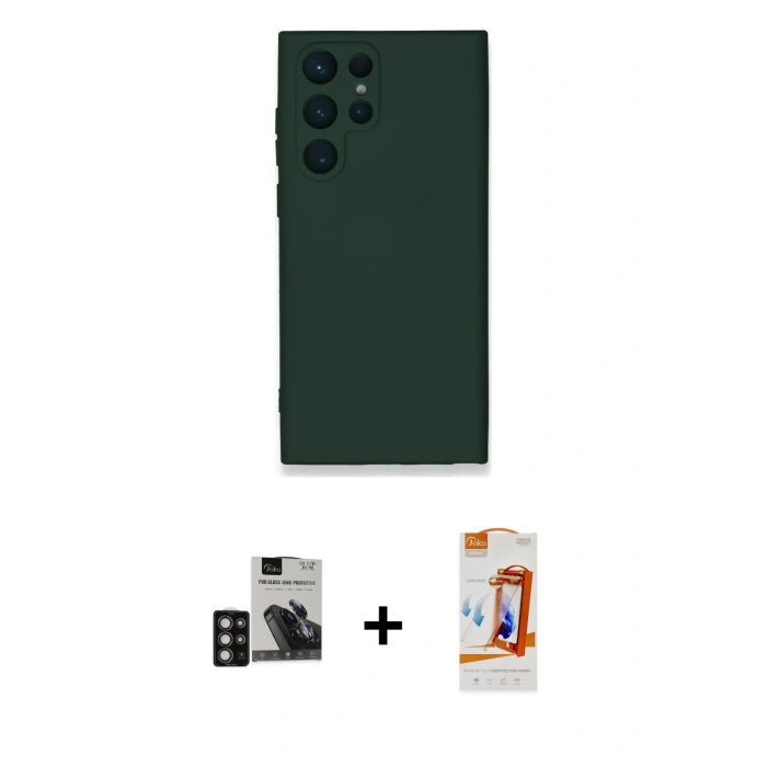 MARSİLYAN™- Galaxy S24 Ultra Kılıf Ahenk Serisi - Siyah AutoKit 5in1 Fiber Polymer Nano Ekran Koruyucu + PVD Metal Kamera Lens - DNMR