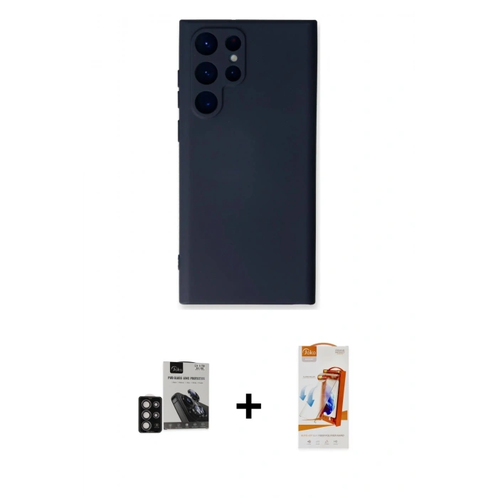 MARSİLYAN™- Galaxy S24 Ultra Kılıf Ahenk Serisi - Siyah AutoKit 5in1 Fiber Polymer Nano Ekran Koruyucu + PVD Metal Kamera Lens - DNMR