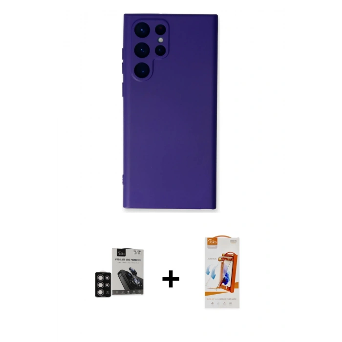 MARSİLYAN™- Galaxy S24 Ultra Kılıf Ahenk Serisi - Siyah AutoKit 5in1 Fiber Polymer Nano Ekran Koruyucu + PVD Metal Kamera Lens - DNMR