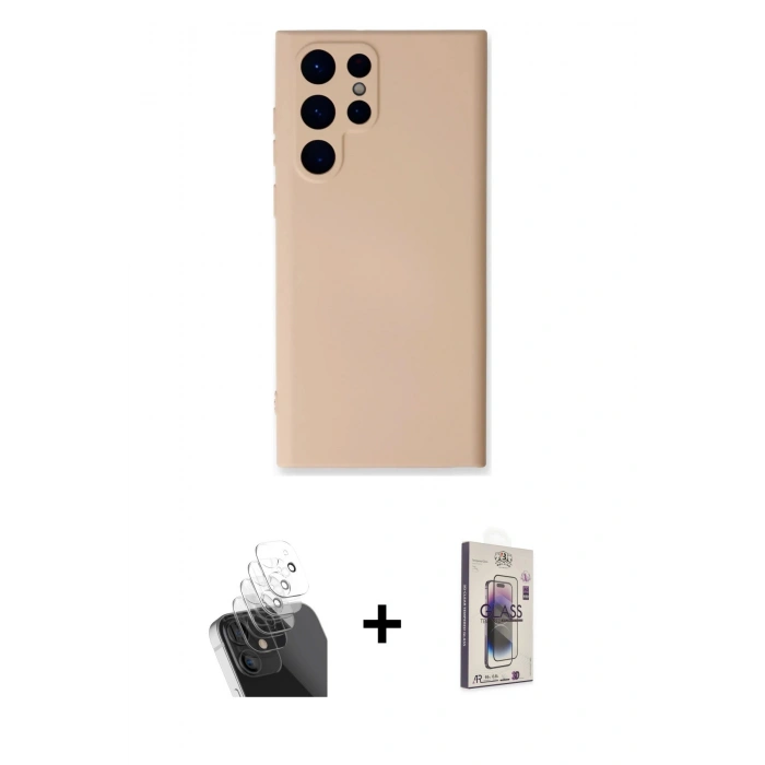 MARSİLYAN™- Galaxy S24 Ultra Kılıf Ahenk Serisi - Siyah Bilvis 3D Cam Ekran Koruyucu + Kamera Lens Koruma Cam - SF
