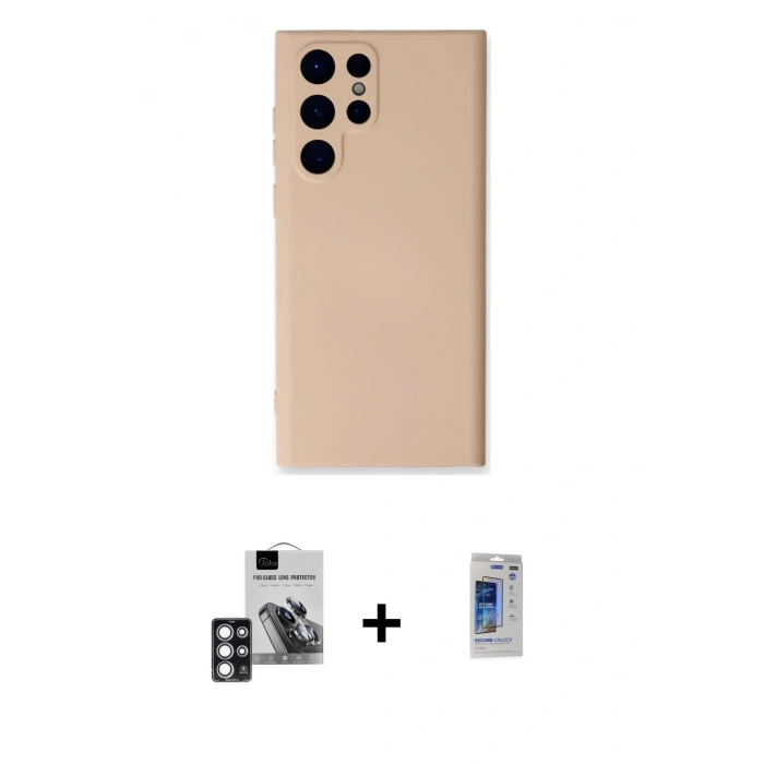MARSİLYAN™- Galaxy S24 Ultra Kılıf Ahenk Serisi - Siyah Durable Full Glue Curved Hayalet Cam + PVD Metal Kamera Lens - PE