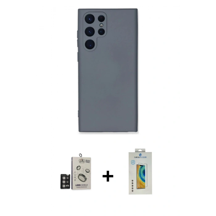 MARSİLYAN™- Galaxy S24 Ultra Kılıf Ahenk Serisi - Siyah Polymer Nano Ekran Koruyucu + Bilvis Titan Kamera Lens - DNMR