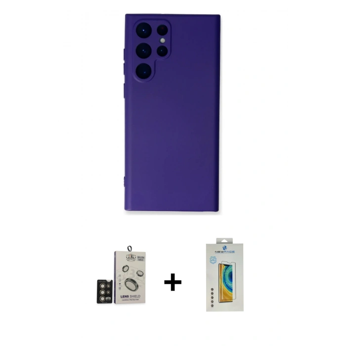 MARSİLYAN™- Galaxy S24 Ultra Kılıf Ahenk Serisi - Siyah Polymer Nano Ekran Koruyucu + Bilvis Titan Kamera Lens - GD