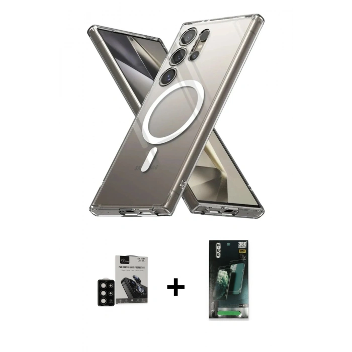 MARSİLYAN™- Galaxy S24 Ultra Kılıf Ahenk Yansıma Prime - Siyah 360 Mat Full Body Arka Koruyucu + PVD Metal Kamera Lens - SH