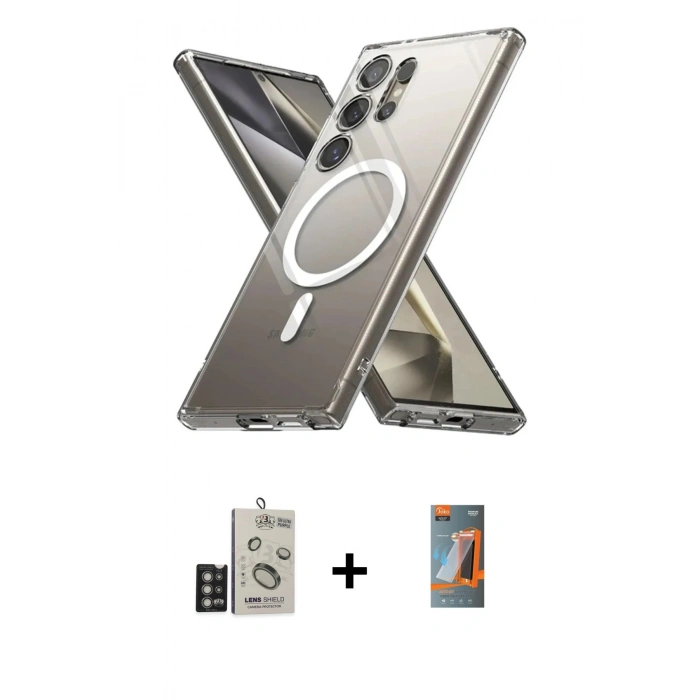 MARSİLYAN™- Galaxy S24 Ultra Kılıf Ahenk Yansıma Prime - Siyah AutoKit 5in1 Fiber Hayalet Polymer Nano Ekran Koruyucu + Bilvis Titan Kamera Lens - DNMR