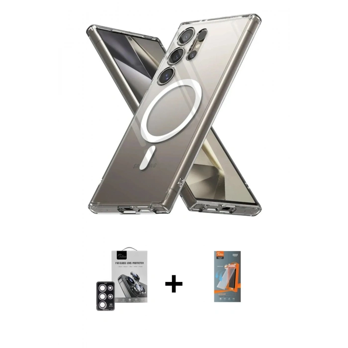 MARSİLYAN™- Galaxy S24 Ultra Kılıf Ahenk Yansıma Prime - Siyah AutoKit 5in1 Fiber Hayalet Polymer Nano Ekran Koruyucu + PVD Metal Kamera Lens - PE