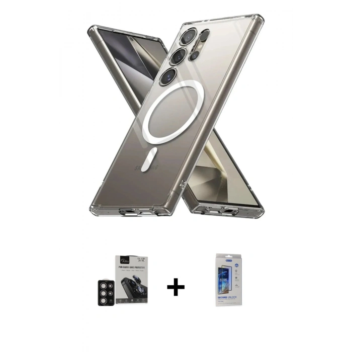 MARSİLYAN™- Galaxy S24 Ultra Kılıf Ahenk Yansıma Prime - Siyah Durable Full Glue Curved Cam + PVD Metal Kamera Lens - DNMR