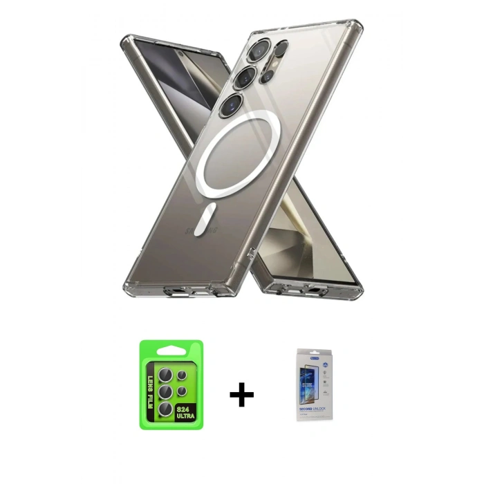 MARSİLYAN™- Galaxy S24 Ultra Kılıf Ahenk Yansıma Prime - Siyah Durable Full Glue Curved Cam + Raze Metal Kamera Lens - GS