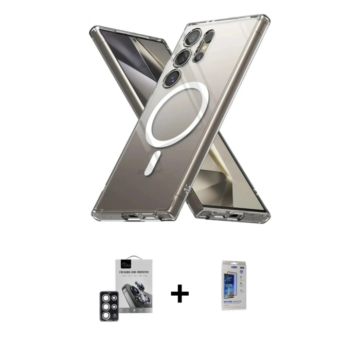 MARSİLYAN™- Galaxy S24 Ultra Kılıf Ahenk Yansıma Prime - Siyah Durable Full Glue Curved Hayalet Cam + PVD Metal Kamera Lens - PE