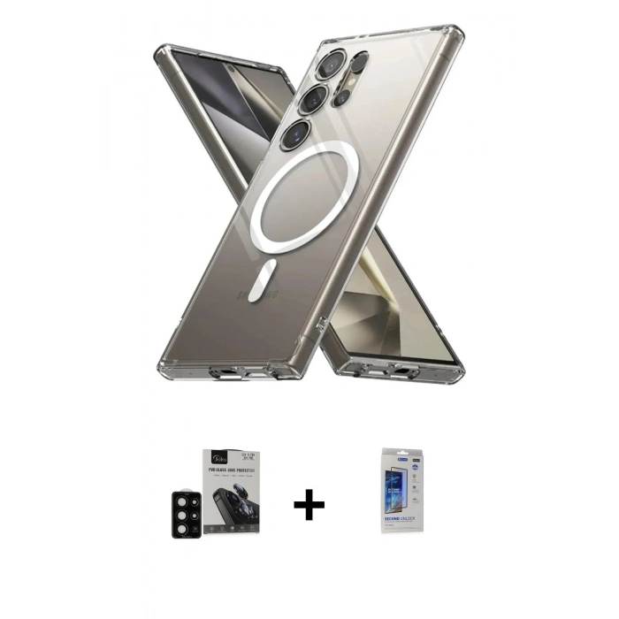 MARSİLYAN™- Galaxy S24 Ultra Kılıf Ahenk Yansıma Prime - Siyah Durable Full Glue Curved Hayalet Cam + Siyah PVD Metal Kamera Lens
