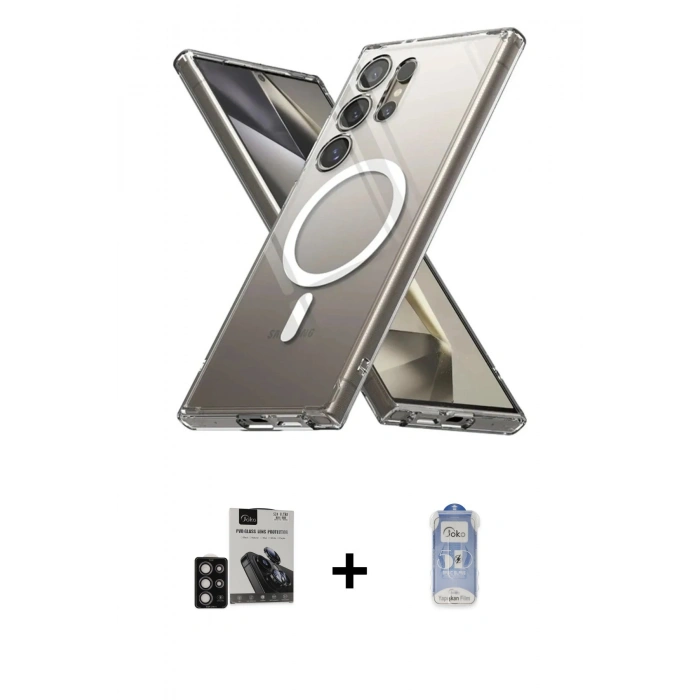 MARSİLYAN™- Galaxy S24 Ultra Kılıf Ahenk Yansıma Prime - Siyah Joko Magic 5D Cam + PVD Metal Kamera Lens - DNMR