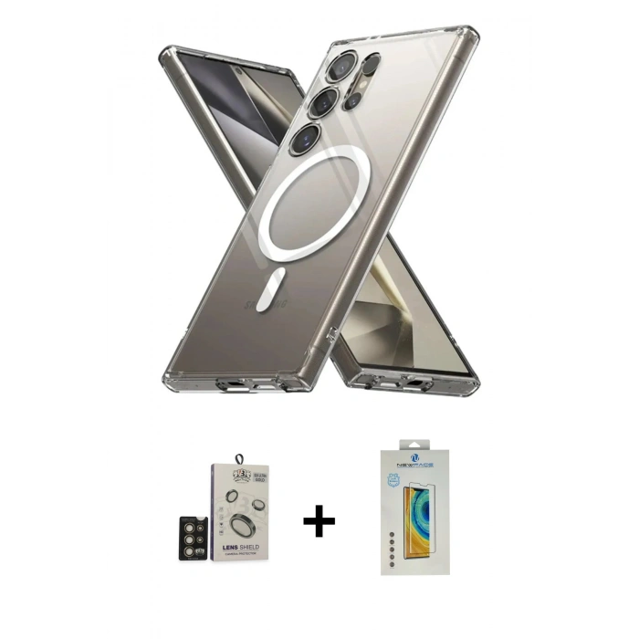 MARSİLYAN™- Galaxy S24 Ultra Kılıf Ahenk Yansıma Prime - Siyah Polymer Nano Ekran Koruyucu + Bilvis Titan Kamera Lens - GD