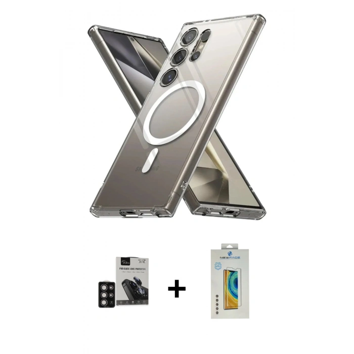 MARSİLYAN™- Galaxy S24 Ultra Kılıf Ahenk Yansıma Prime - Siyah Polymer Nano Ekran Koruyucu + Derin Mor PVD Metal Kamera Lens