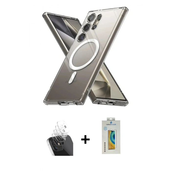 MARSİLYAN™- Galaxy S24 Ultra Kılıf Ahenk Yansıma Prime - Siyah Polymer Nano Ekran Koruyucu + Kamera Lens Koruma Cam - SF