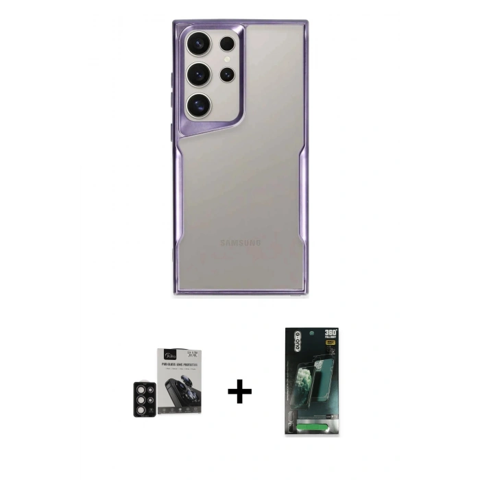 MARSİLYAN™- Galaxy S24 Ultra Kılıf Akış Çizgi Koleksiyonu - Şeffaf 360 Full Body Arka Koruyucu + PVD Metal Kamera Lens - DNMR