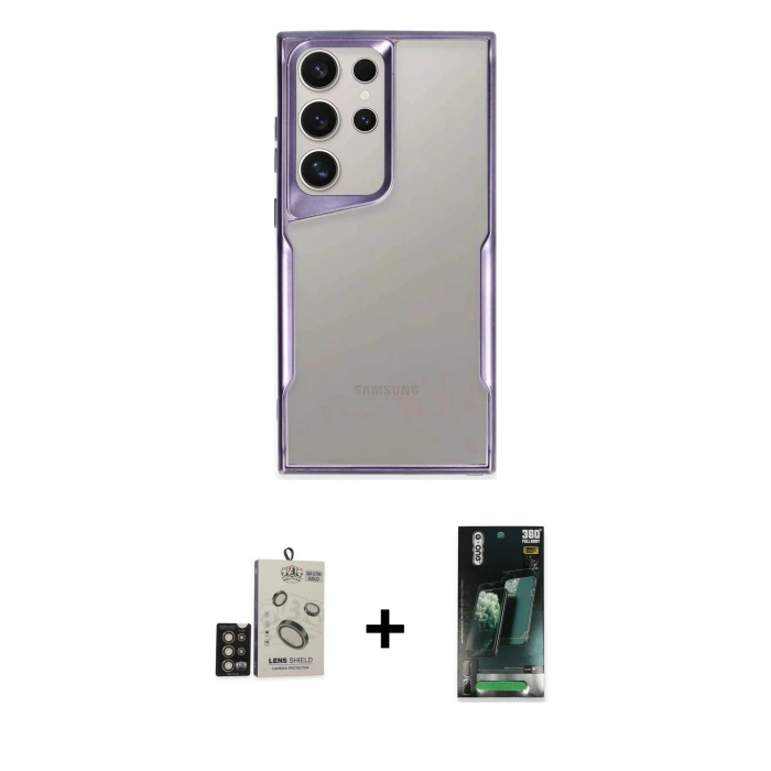 MARSİLYAN™- Galaxy S24 Ultra Kılıf Akış Çizgi Koleksiyonu - Şeffaf 360 Full Body Arka Koruyucu + Bilvis Titan Kamera Lens - GD